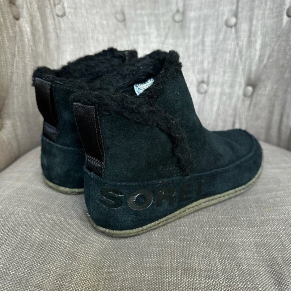 Sorel Nakiska Boot Womens Sz 8.5 Black Slip on Low Winter Snow Ankle Bootie - Picture 2 of 10